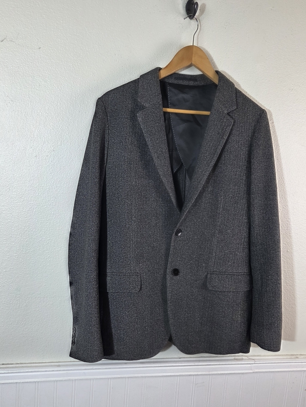 Theory Men’s 38 Gray Herringbone Wool Cashmere Blend Blazer Sport Coat Jacket - Picture 2 of 12